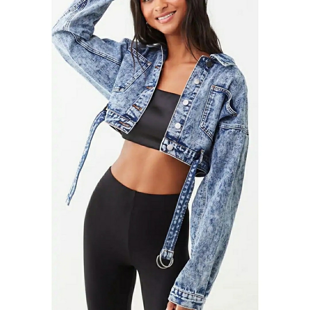 American Bazi Acid aWash Denim Cropped Jacket - Picture 5 of 8